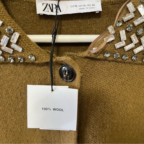 Zara ZW Collection 100% Wool Jewel Collar Cardigan Size XL - Picture 11 of 16